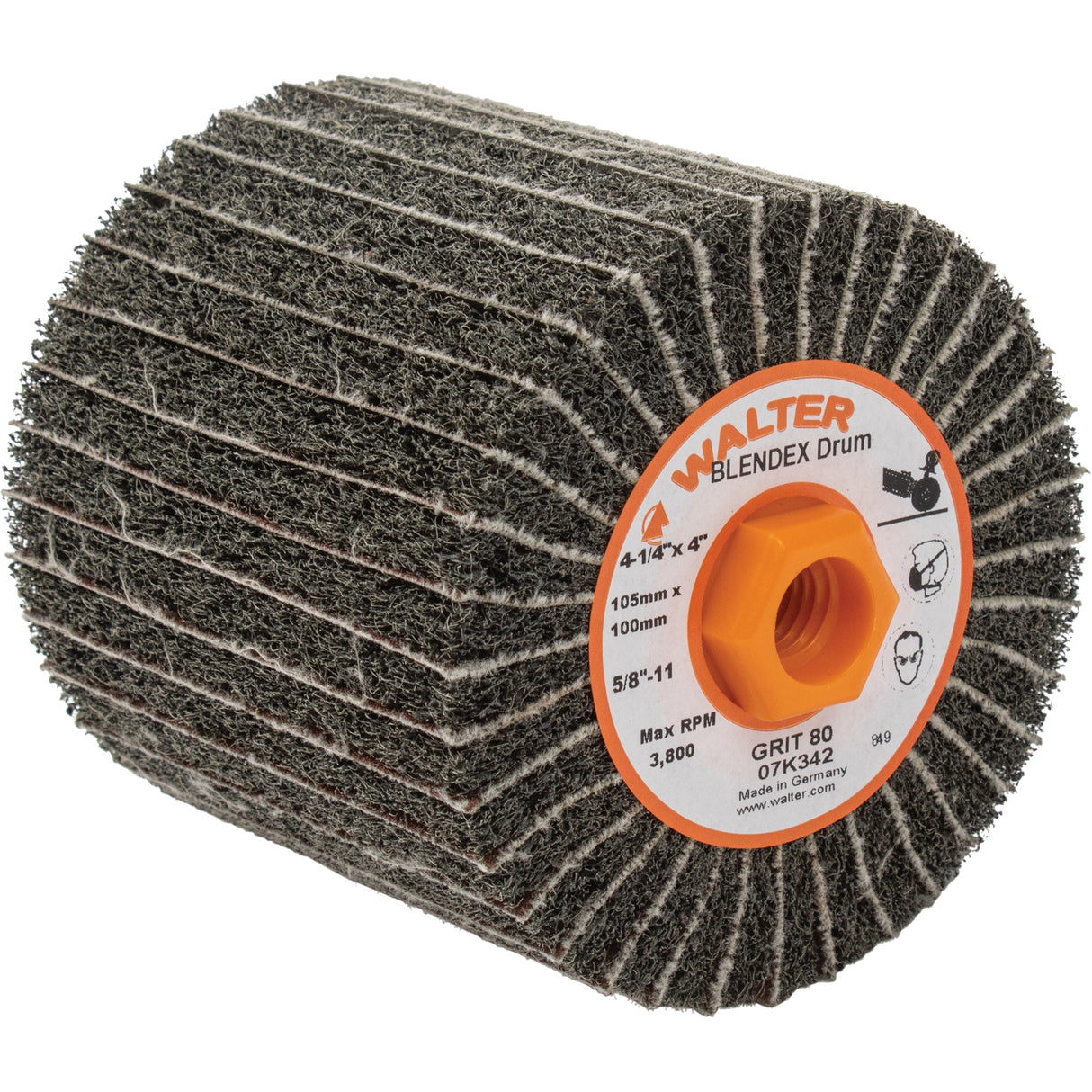 Two-In-One™ Finishing Drums, 4-1/4" Dia. x 4" W, 5/8"-11 Arbor, 80 Grit