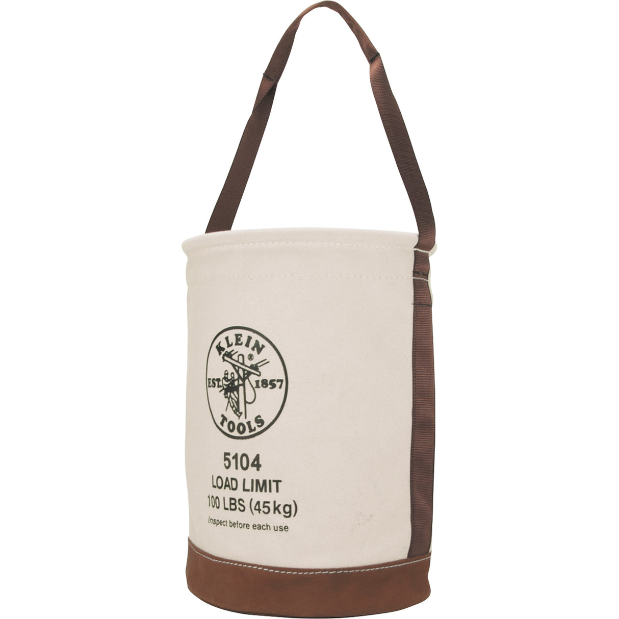 Bucket with Leather Bottom, 17" H, Canvas, Beige