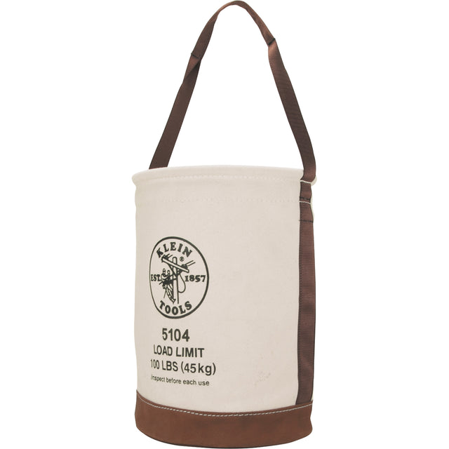 Bucket with Leather Bottom, 17" H, Canvas, Beige