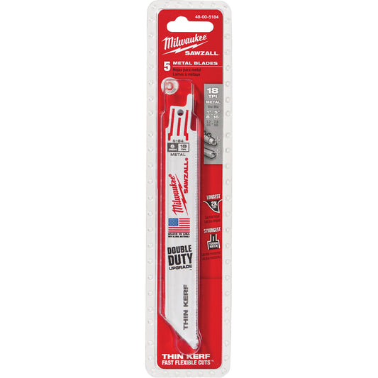 Sawzall® Blade, Bi-Metal, 18 TPI, 6" L x 3/4" W