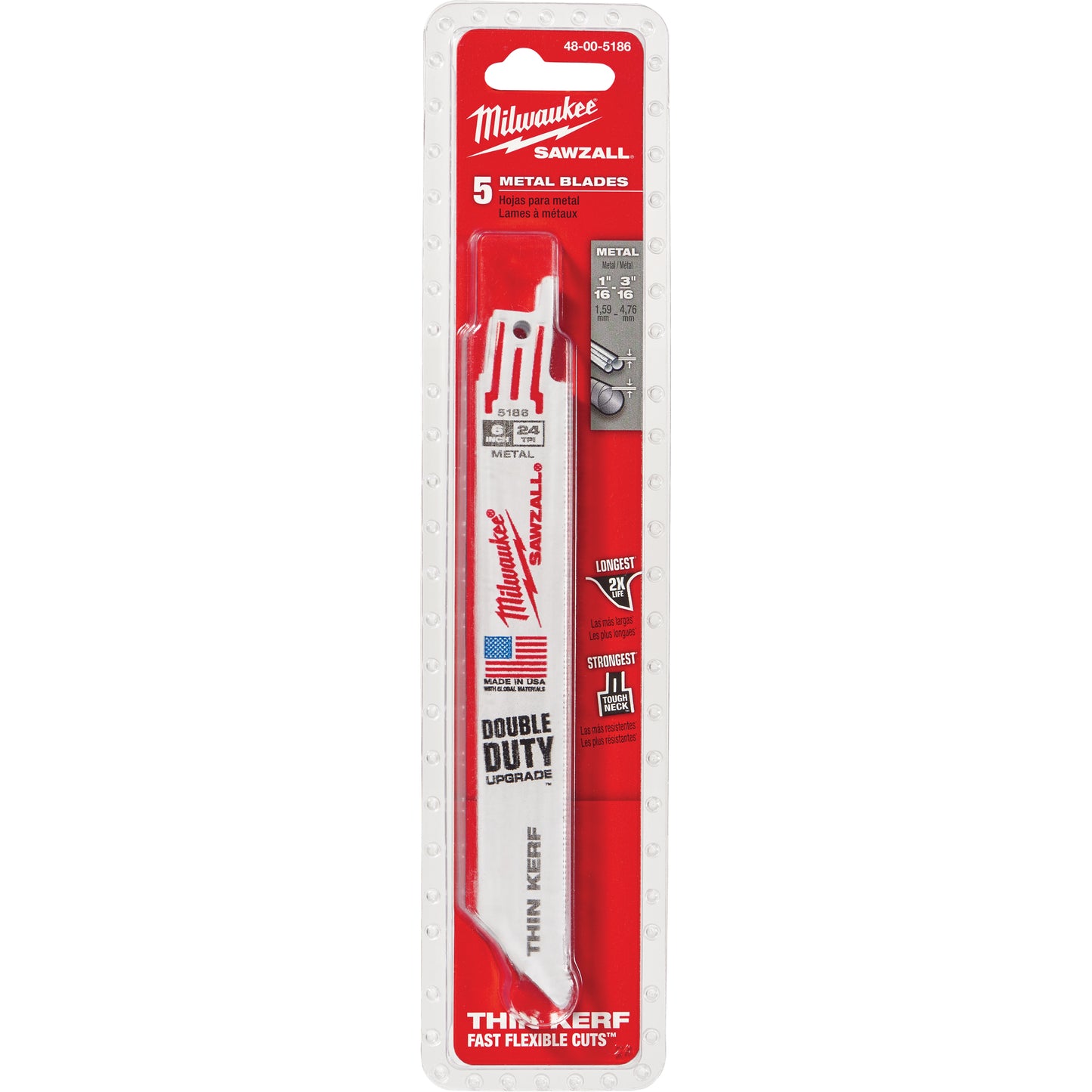 Sawzall® Blade, Bi-Metal, 24 TPI, 6" L x 3/4" W