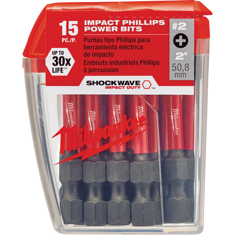 Shockwave™ Impact Insert Bits, Phillips, #2 Tip, 1/4" Drive Size, 2" Length