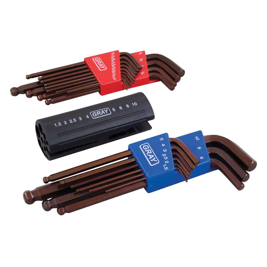 Long Arm Ball Hex Key Set, 22 Pcs., Metric & Imperial
