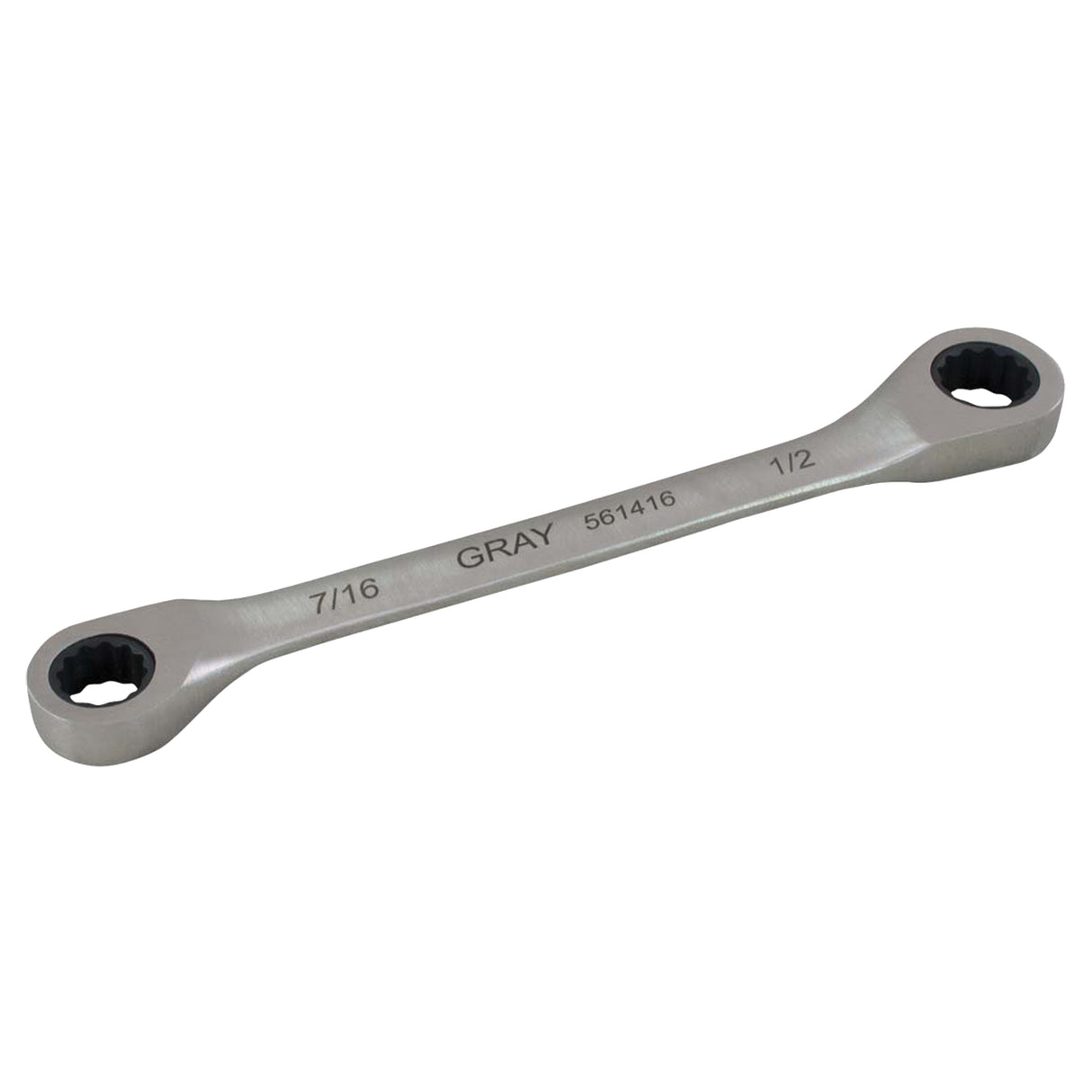Double Box End Gear Ratcheting Wrench, 12 Point, 7/16" x 1/2", Plain Finish