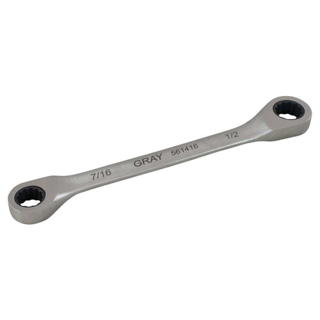 Double Box End Gear Ratcheting Wrench, 12 Point, 7/16" x 1/2", Plain Finish