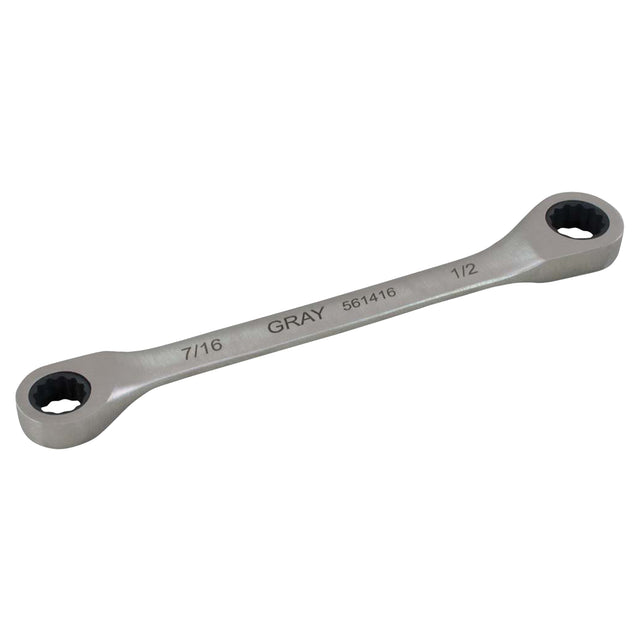 Double Box End Gear Ratcheting Wrench, 12 Point, 7/16" x 1/2", Plain Finish