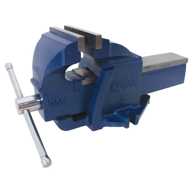 Ductile Iron Mechanics Bench Vise, 5" Jaw Width, 3-3/10" Throat Depth, Fixed Base