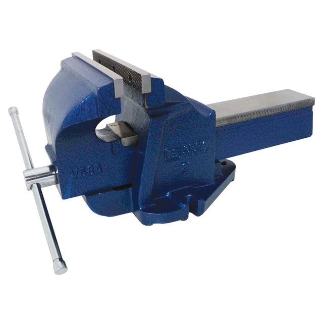 Ductile Iron Mechanics Bench Vise, 8" Jaw Width, 4" Throat Depth, Fixed Base