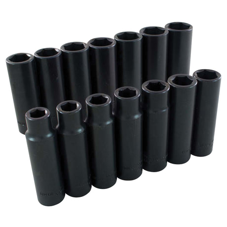Socket Set, 14 Pcs, Impact, 1/2" Drive Size, Deep