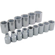 Socket Set, 15 Pcs, 1/2" Drive Size