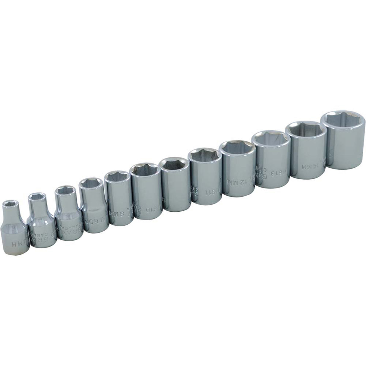 Socket Set, 12 Pcs, 1/4" Drive Size