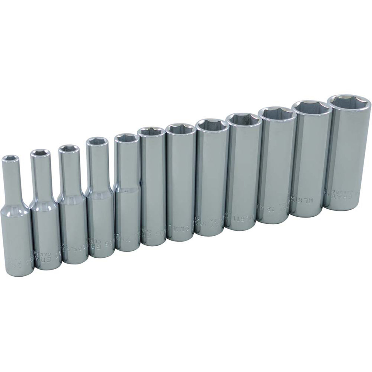 Socket Set, 12 Pcs, 1/4" Drive Size, Deep