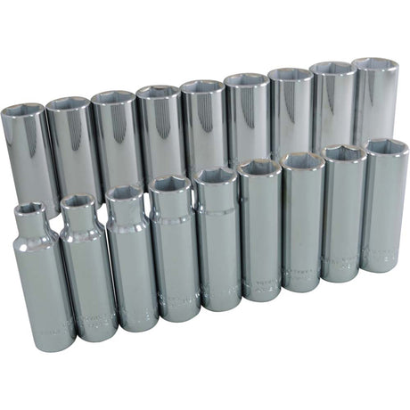 Socket Set, 18 Pcs, 1/2" Drive Size, Deep