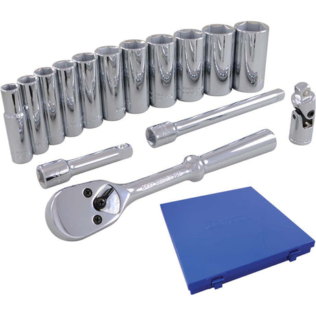 Socket & Attachment Set, 15 Pcs, 3/8" Drive Size, Deep