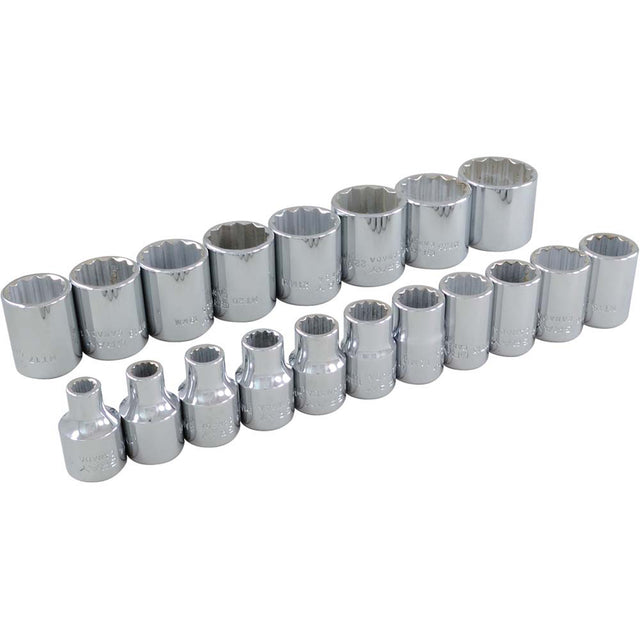 Socket Set, 19 Pcs, 3/8" Drive Size