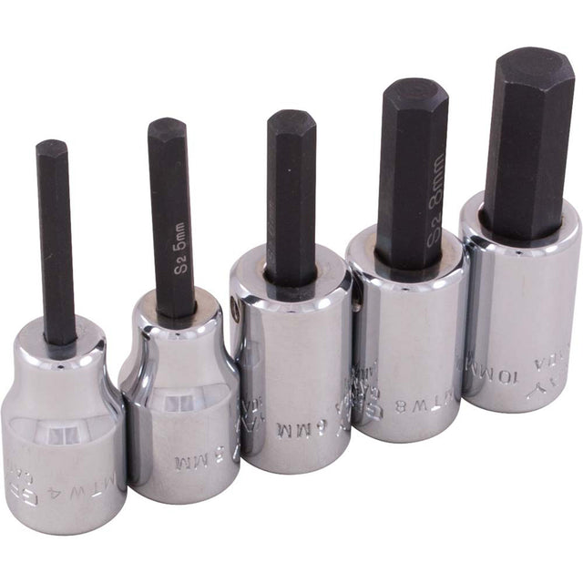 Hex Head Socket Set, Hex, 3/8" Drive, 5 Pcs
