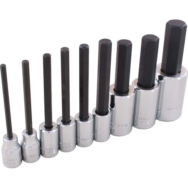 Hex Head Socket Set, Hex, 1/2"/3/8" Drive, 9 Pcs