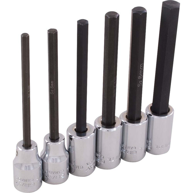 Hex Head Socket Set, Hex, 3/8" Drive, 6 Pcs