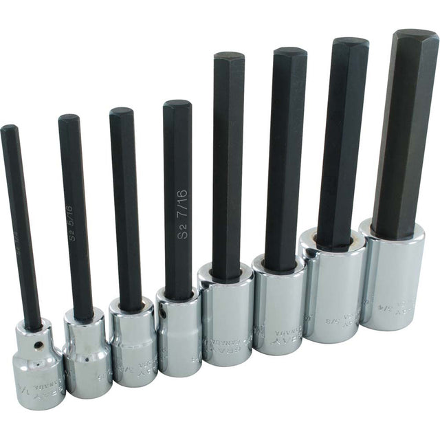 Hex Head Socket Set, Hex, 1/2" Drive, 8 Pcs