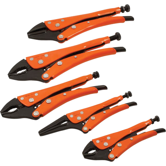 Straight Curved & Long Nose Locking Pliers Set, 5 Pieces