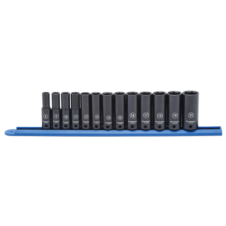Socket Set, 13 Pcs, Impact, 3/8" Drive Size, Deep