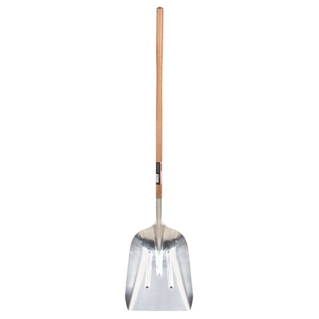 Scoop Shovel, Wood, Aluminum Blade, Straight Handle, 45-3/4" Length