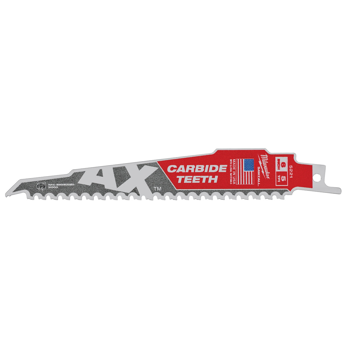 AX™ Sawzall® Blade, Carbide cutting, 5 TPI, 6" L x 1" W