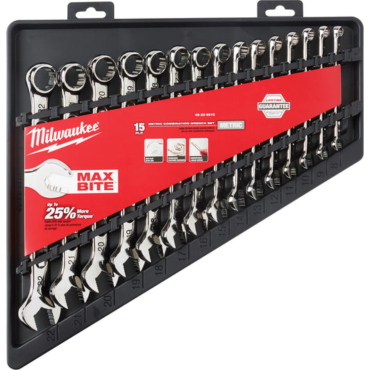 Wrench Set, Combination, 15 Pieces, Metric