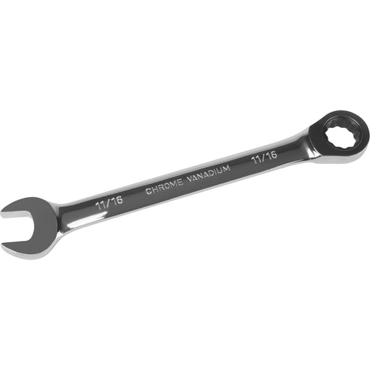 SAE Ratcheting Combination Wrench, 12 Point, 11/16", Chrome Finish
