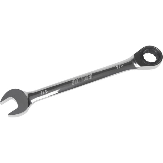SAE Ratcheting Combination Wrench, 12 Point, 7/8", Chrome Finish