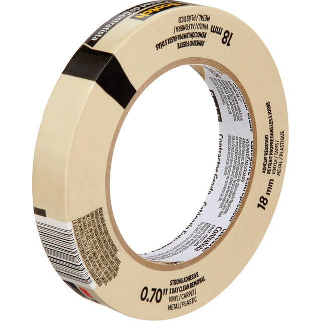 Scotch® Contractor Grade Masking Tape, 18 mm (3/4") x 55 m (180'), Beige