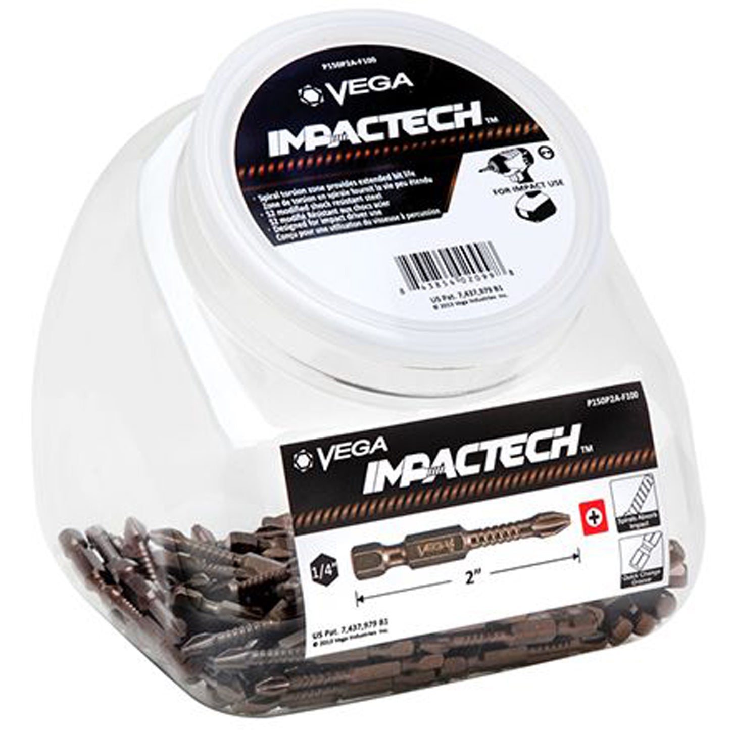 Impactech® Double End Power Bits, Phillips, #2 Tip, 1/4" Drive Size, 2-9/16" Length