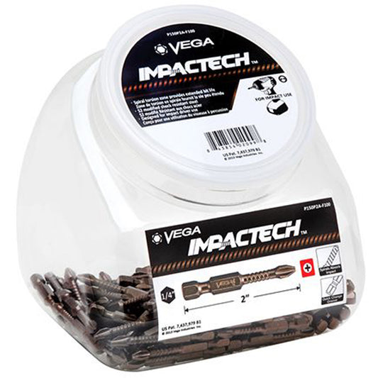Impactech® Double End Power Bits, Phillips, #2 Tip, 1/4" Drive Size, 2-9/16" Length