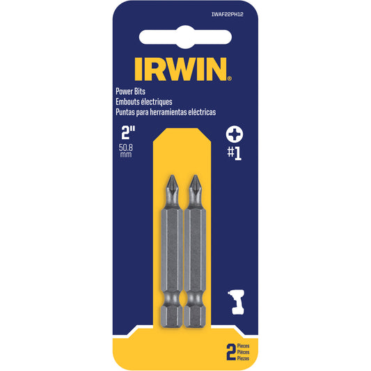 Power Bits, Phillips, #1 Tip, 1/4" Drive Size, 1-15/16" Length