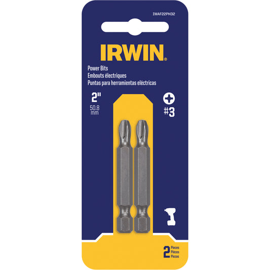 Power Bits, Phillips, #3 Tip, 1/4" Drive Size, 2" Length