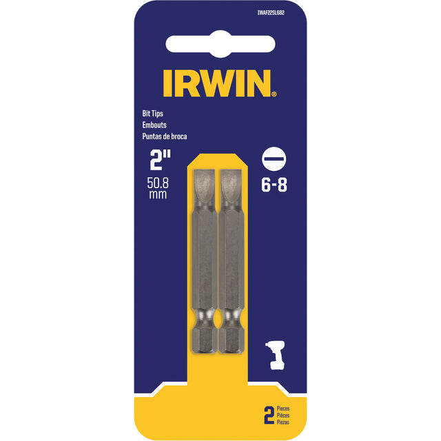 Power Bits, Slot, 6 - 8 Tip, 1/4" Drive Size, 2" Length