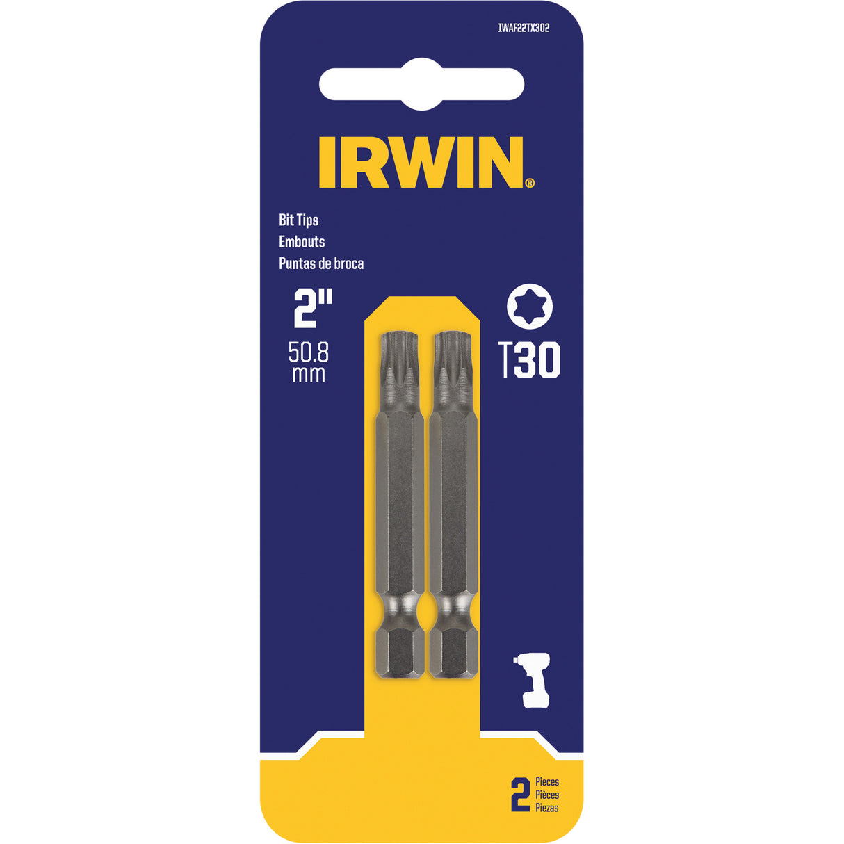 Power Bits, Torx, T-30 Tip, 1/4" Drive Size, 2" Length