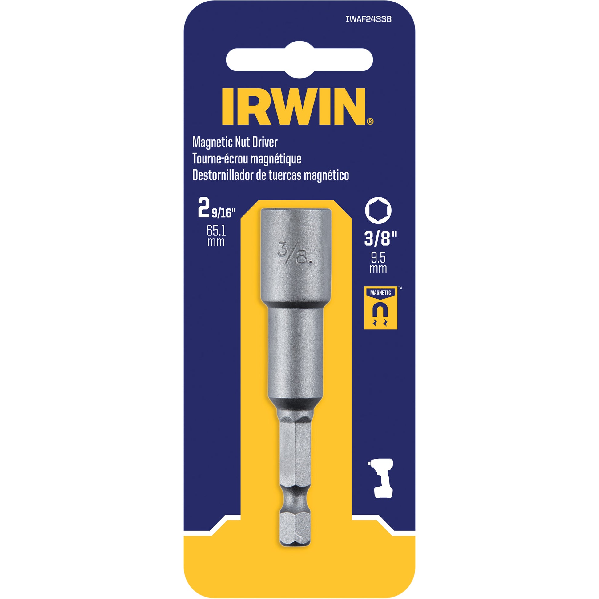 Nutsetter, 3/8" Tip, 1/4" Drive, 2-9/16" L, Magnetic
