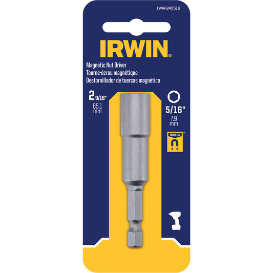 Nutsetter, 5/16" Tip, 1/4" Drive, 2-9/16" L, Magnetic