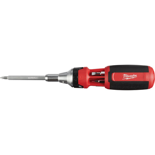 9-in-1 Square Drive Ratcheting Multi-bit Driver, 9-1/10" L, Cushion Grip Handle