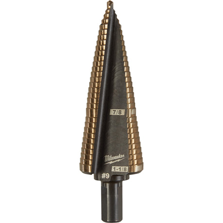 Step Drill Bit, 7/8"/#9 - 1-1/8"/#9 , 1/32" Increments, High Speed Cobalt