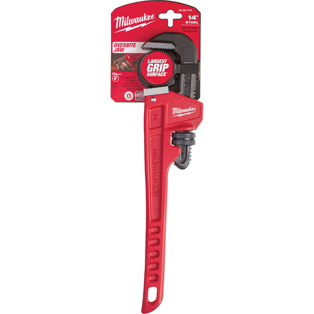 Steel Pipe Wrench, 2" Jaw Capacity, 14" Long, Powder Coated Finish, Ergonomic Handle