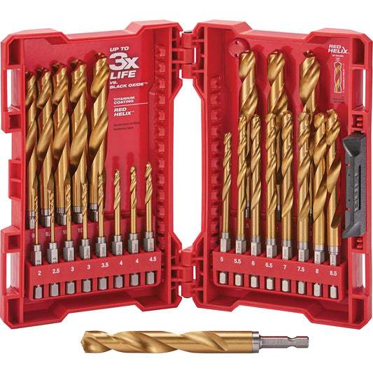 Shockwave™ Red Helix™ Metric Drill Bit Set, 25 Pieces, Titanium