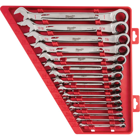 Ratcheting Wrench Set, Combination, 15 Pieces, Imperial