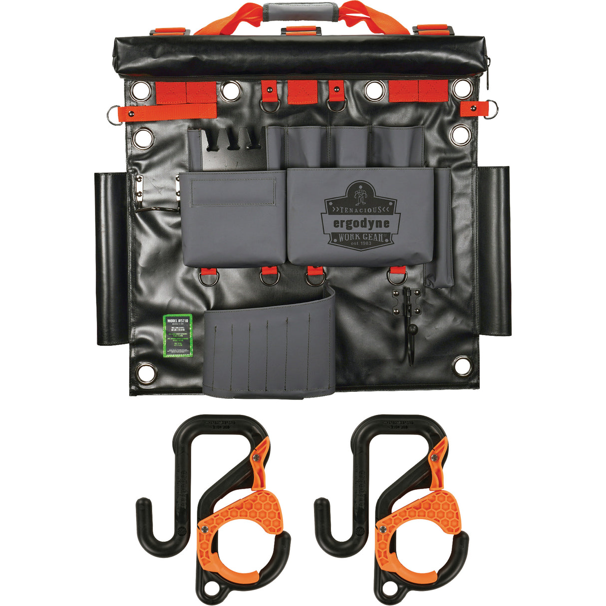 Arsenal 5711 Bucket Truck Tool Board with 2" Locking Aerial Bucket Hooks Kit, Nylon, 8 Pockets, Grey