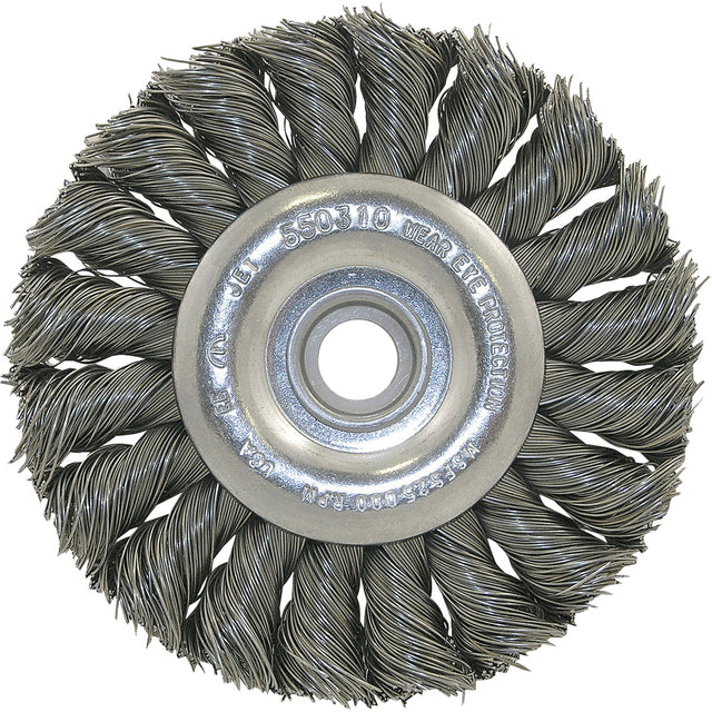 3K114 Unthreaded Knot Twisted Wire Wheel, 3-1/4" Dia., 0.014" Fill, 3/8"-1/2 Arbor