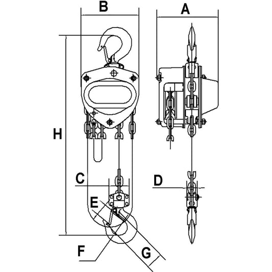KCH Series Chain Hoists, 20' Lift, 2200 lbs. (1 tons) Capacity, Alloy Steel Chain