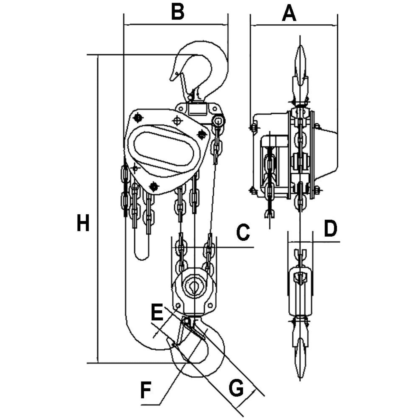 KCH Series Chain Hoists, 20' Lift, 6600 lbs. (3 tons) Capacity, Alloy Steel Chain