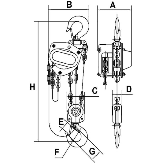 KCH Series Chain Hoists, 20' Lift, 6600 lbs. (3 tons) Capacity, Alloy Steel Chain