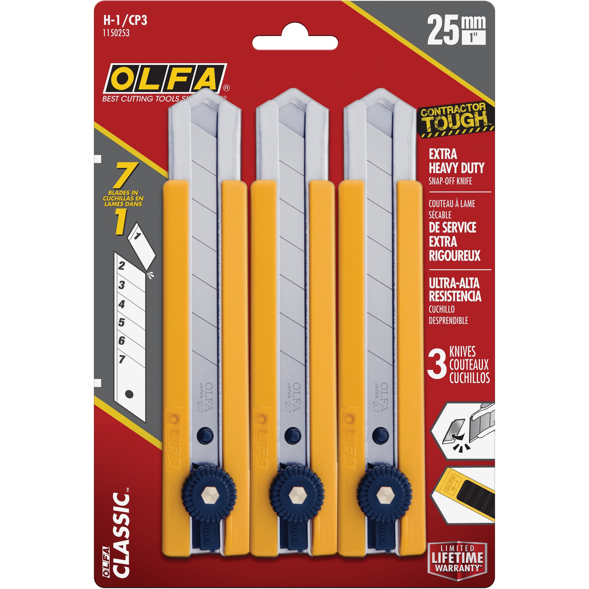 H-1 Classic Extra Heavy-Duty Utility Knife with Rubber Grip Inset, 25 mm